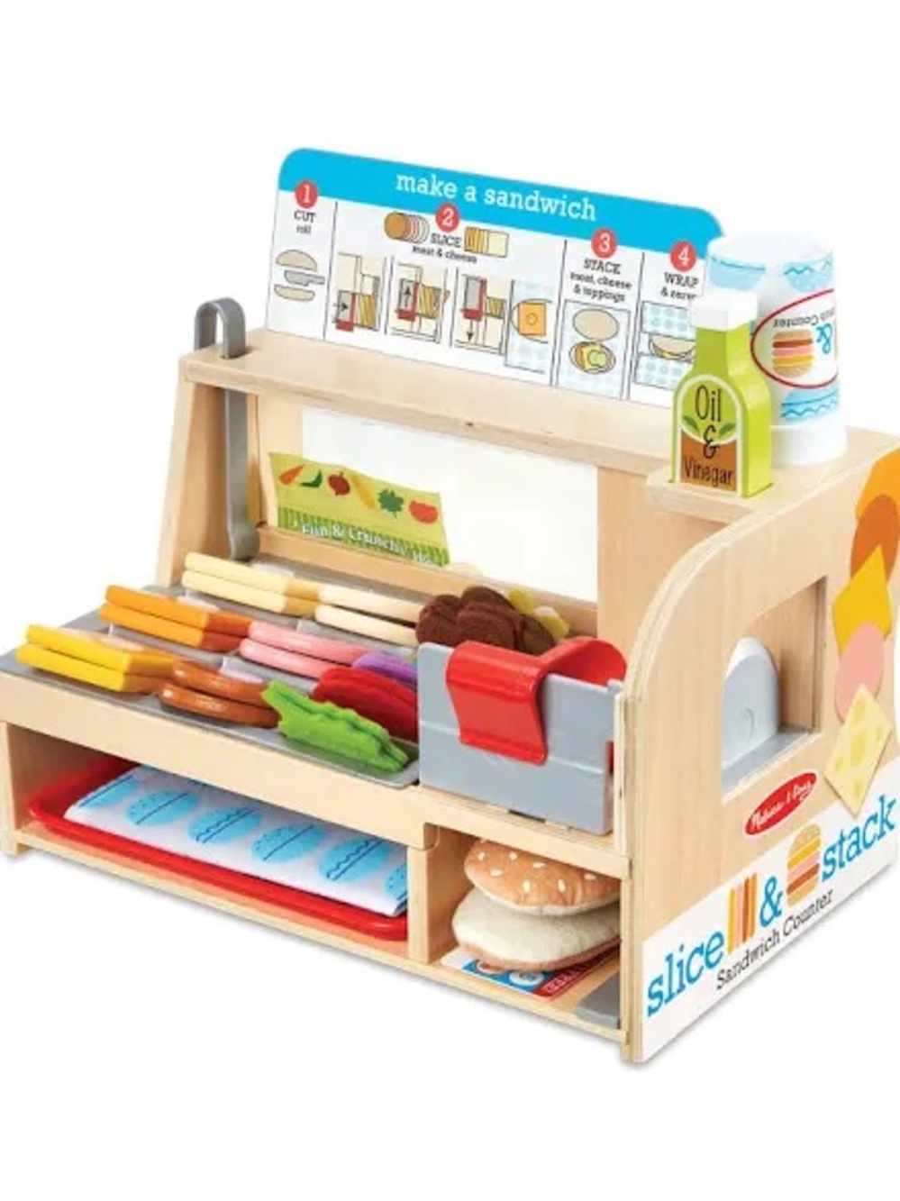 Melissa & Doug Slice & Stack Wooden Sandwich Counter - Natural & Multicolor